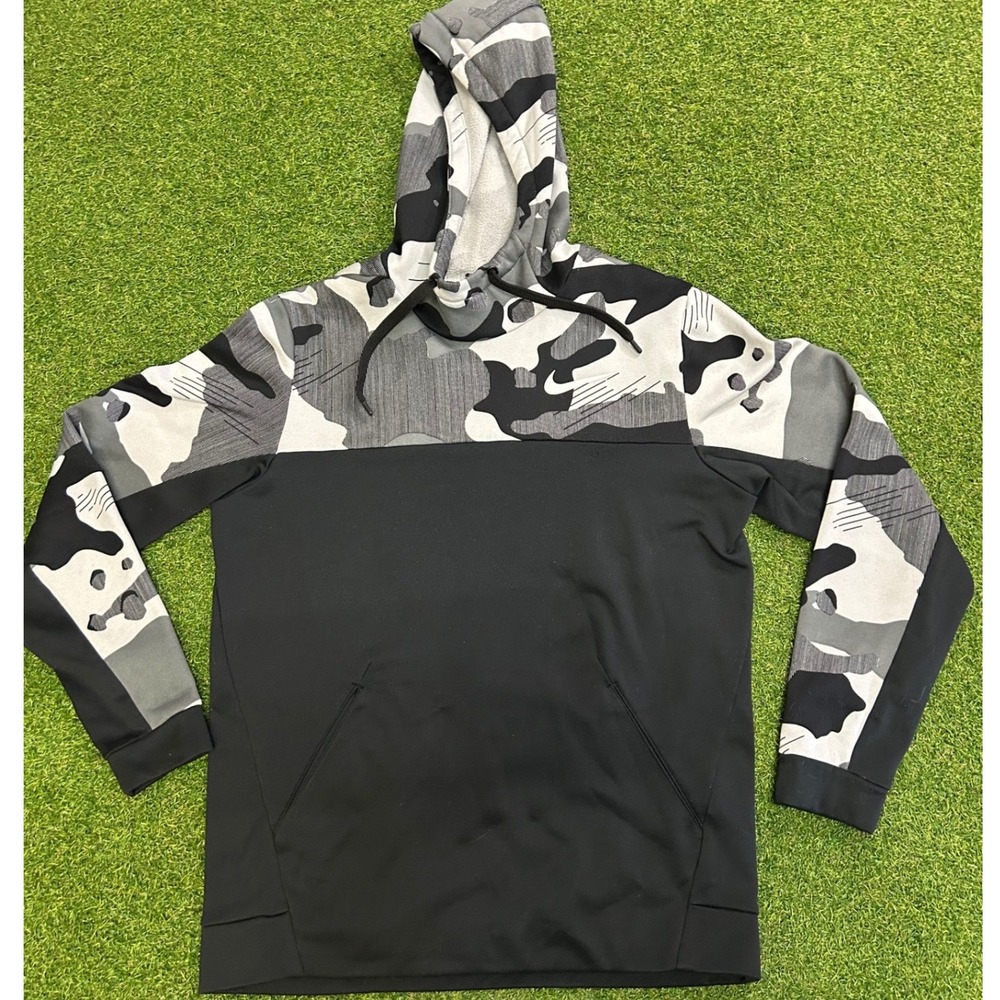 Nike Dri-FIT Mens Gray Camo Colorblock Fleece Hoodie Sweatshirt Medium